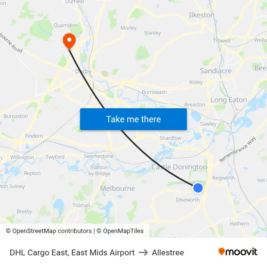 DHL Cargo East, East Mids Airport to Allestree map