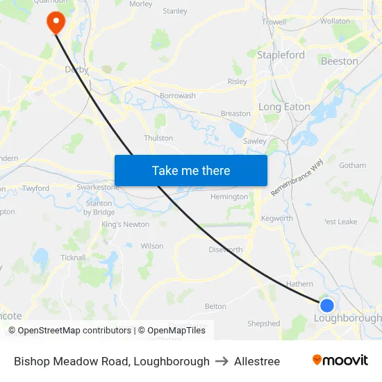 Bishop Meadow Road, Loughborough to Allestree map