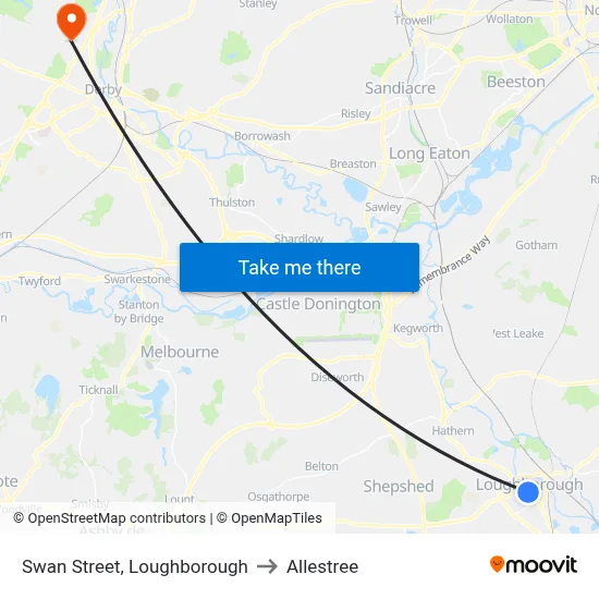 Swan Street, Loughborough to Allestree map