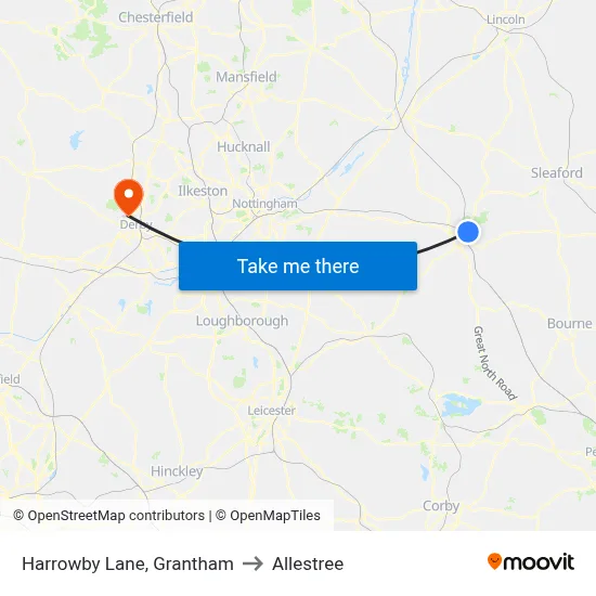 Harrowby Lane, Grantham to Allestree map
