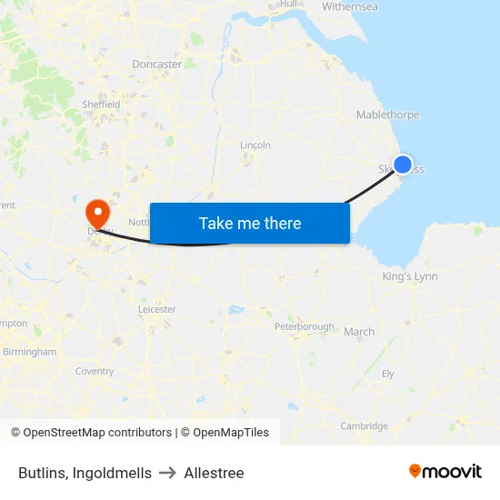 Butlins, Ingoldmells to Allestree map