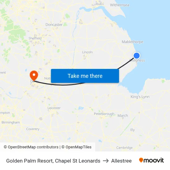 Golden Palm Resort, Chapel St Leonards to Allestree map