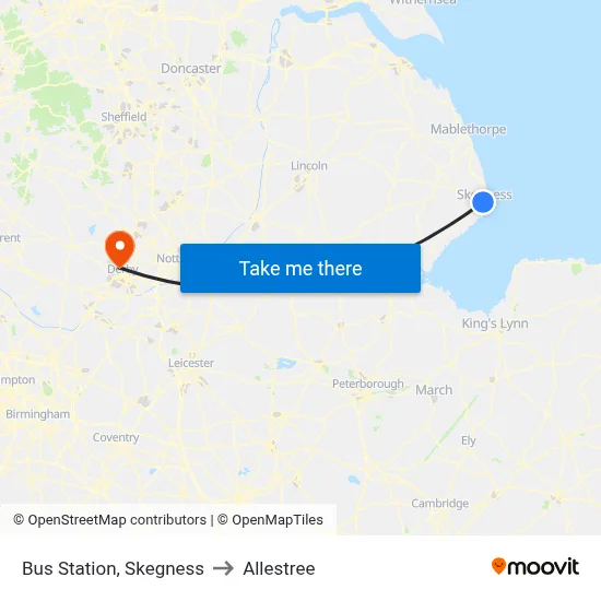 Bus Station, Skegness to Allestree map