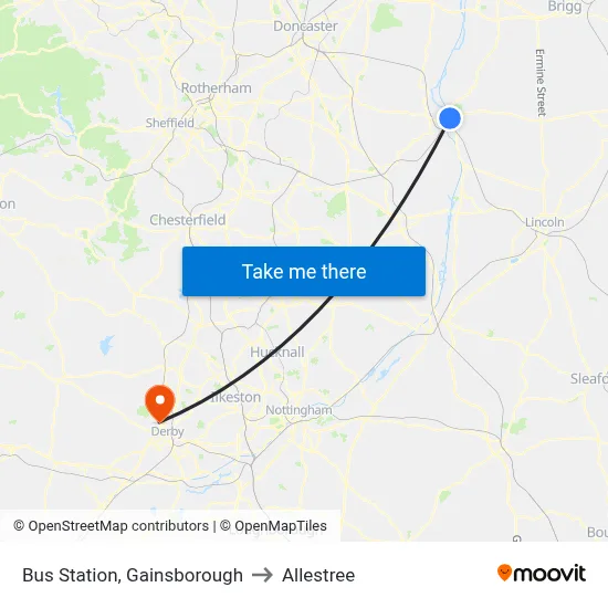 Bus Station, Gainsborough to Allestree map