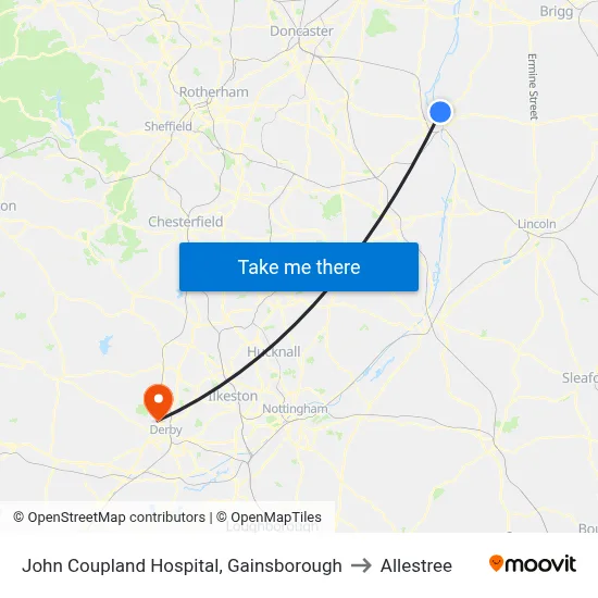 John Coupland Hospital, Gainsborough to Allestree map