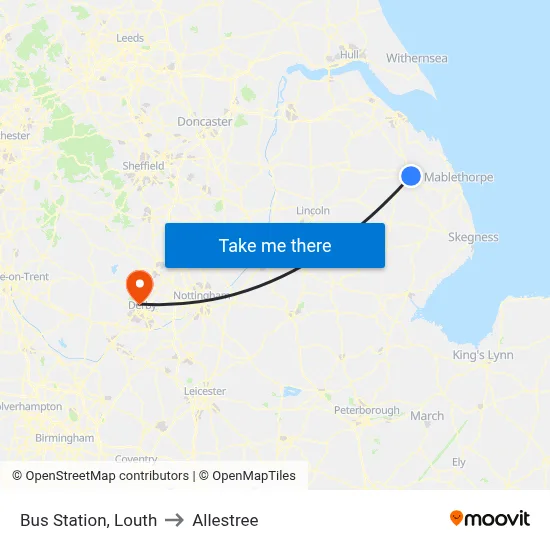 Bus Station, Louth to Allestree map