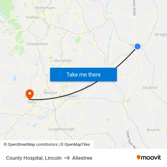 County Hospital, Lincoln to Allestree map