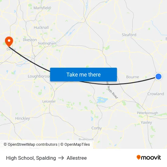 High School, Spalding to Allestree map