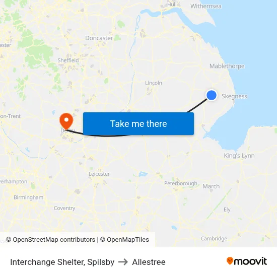 Interchange Shelter, Spilsby to Allestree map