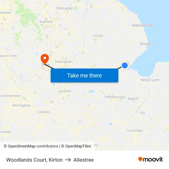 Woodlands Court, Kirton to Allestree map