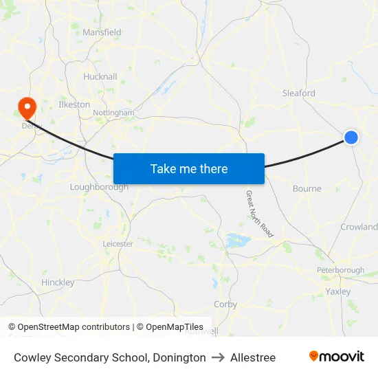 Cowley Secondary School, Donington to Allestree map