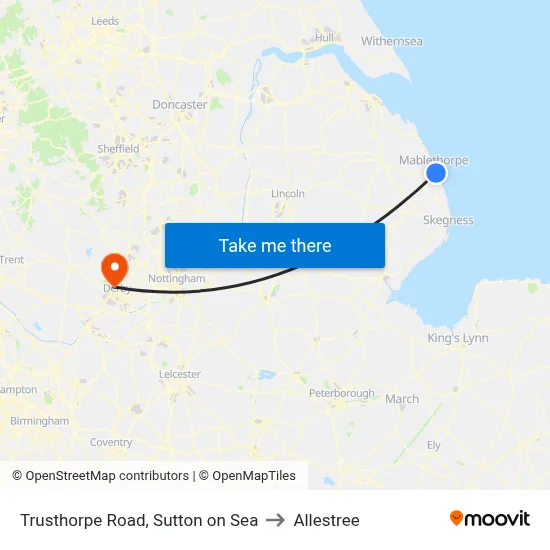 Trusthorpe Road, Sutton on Sea to Allestree map