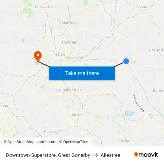 Downtown Superstore, Great Gonerby to Allestree map