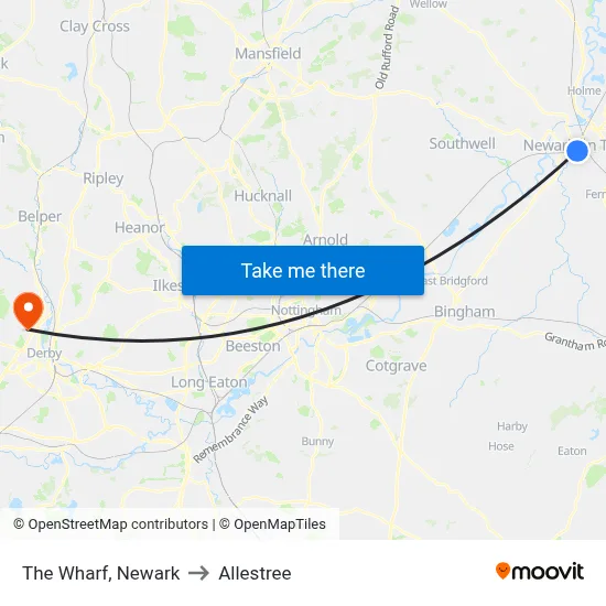The Wharf, Newark to Allestree map