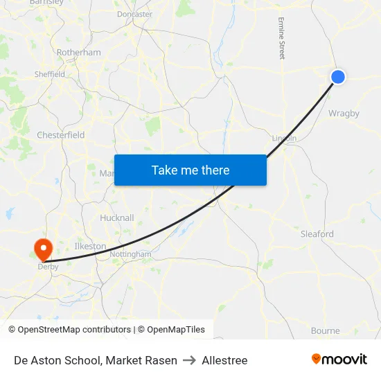 De Aston School, Market Rasen to Allestree map