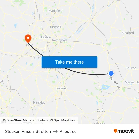 Stocken Prison, Stretton to Allestree map