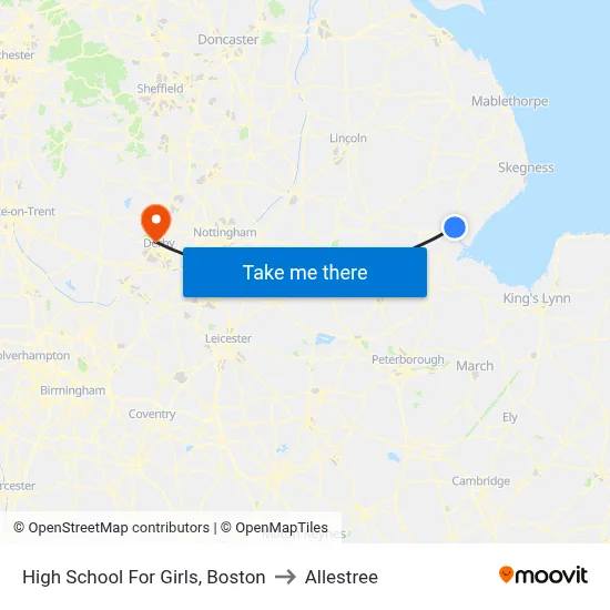 High School For Girls, Boston to Allestree map