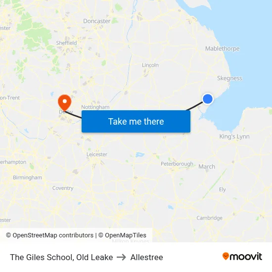 The Giles School, Old Leake to Allestree map