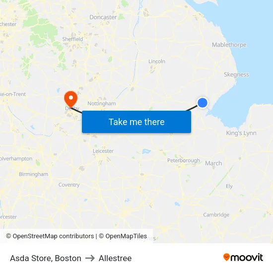 Asda Store, Boston to Allestree map