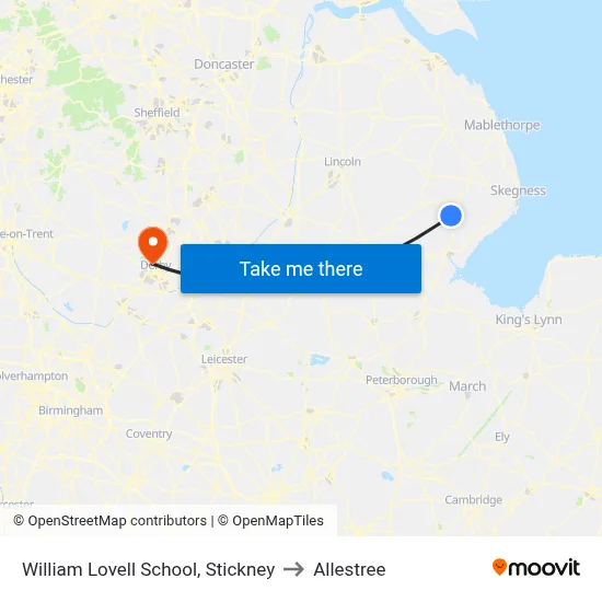 William Lovell School, Stickney to Allestree map