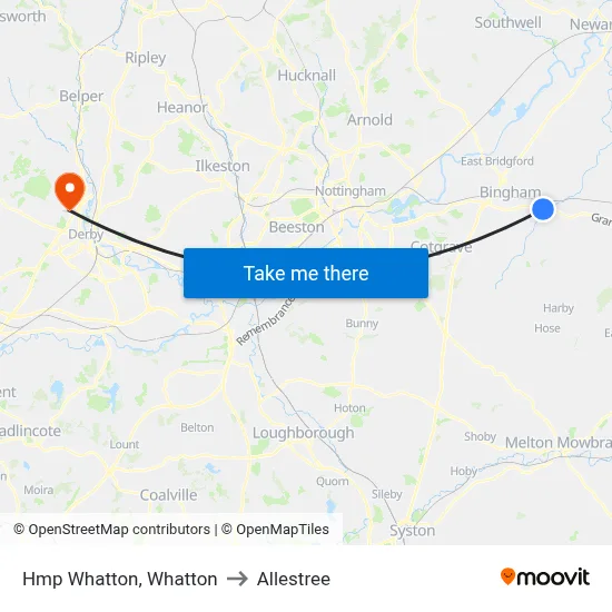Hmp Whatton, Whatton to Allestree map