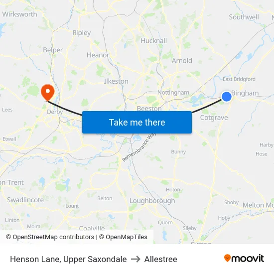 Henson Lane, Upper Saxondale to Allestree map