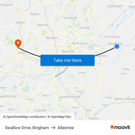 Swallow Drive, Bingham to Allestree map