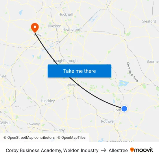 Corby Business Academy, Weldon Industry to Allestree map