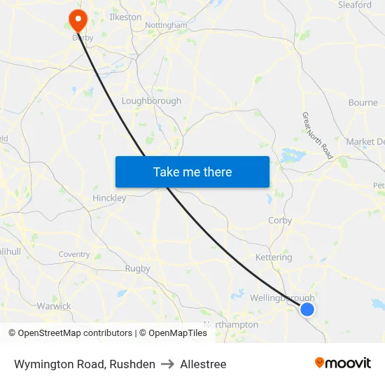 Wymington Road, Rushden to Allestree map