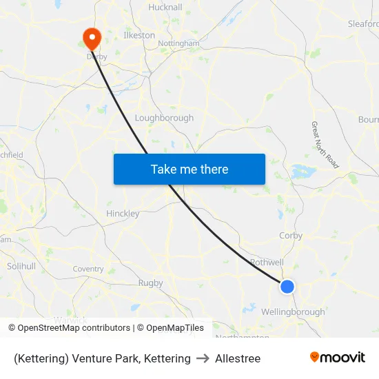 (Kettering) Venture Park, Kettering to Allestree map