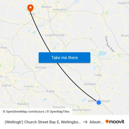 (Wellingb') Church Street Bay E, Wellingborough to Allestree map