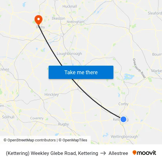 (Kettering) Weekley Glebe Road, Kettering to Allestree map