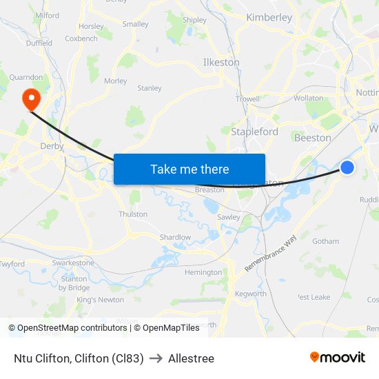 Ntu Clifton, Clifton (Cl83) to Allestree map