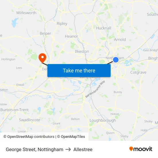 George Street, Nottingham to Allestree map