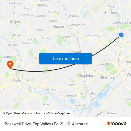 Bakewell Drive, Top Valley (Tv13) to Allestree map