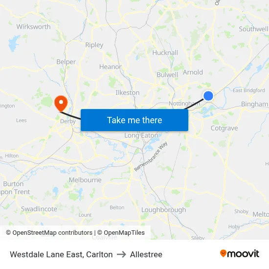 Westdale Lane East, Carlton to Allestree map