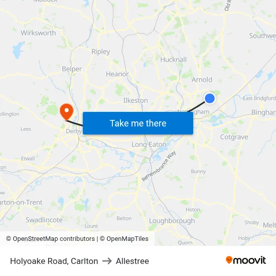Holyoake Road, Carlton to Allestree map