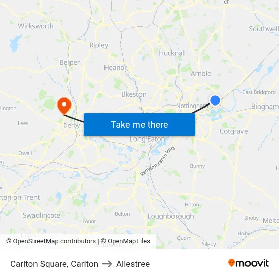 Carlton Square, Carlton to Allestree map