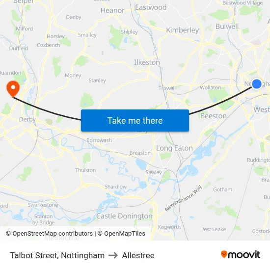 Talbot Street, Nottingham to Allestree map