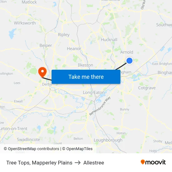 Tree Tops, Mapperley Plains to Allestree map