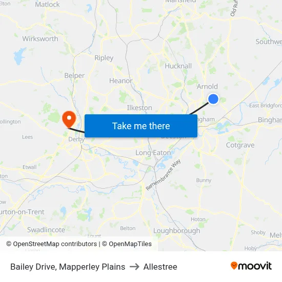 Bailey Drive, Mapperley Plains to Allestree map
