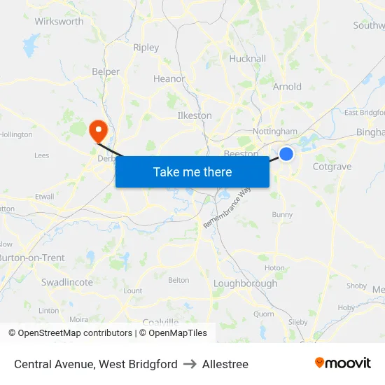Central Avenue, West Bridgford to Allestree map