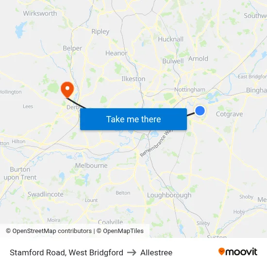 Stamford Road, West Bridgford to Allestree map