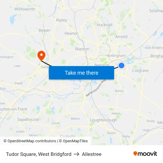 Tudor Square, West Bridgford to Allestree map