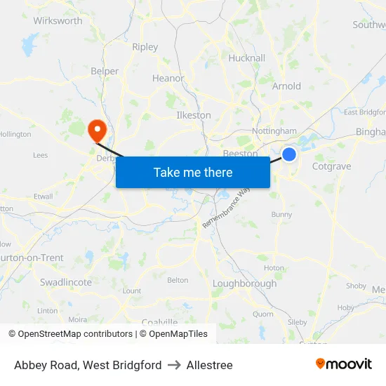 Abbey Road, West Bridgford to Allestree map
