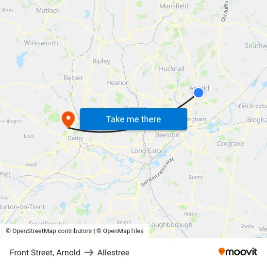 Front Street, Arnold to Allestree map