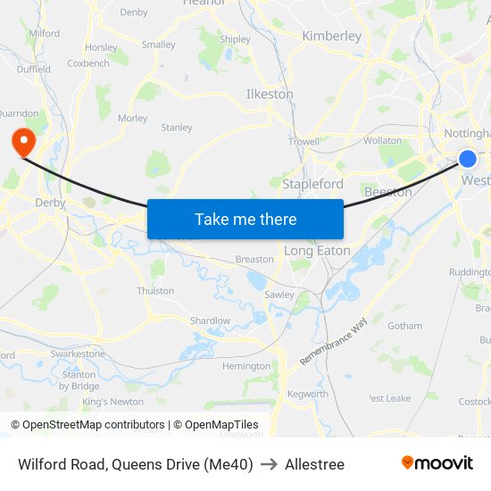 Wilford Road, Queens Drive (Me40) to Allestree map