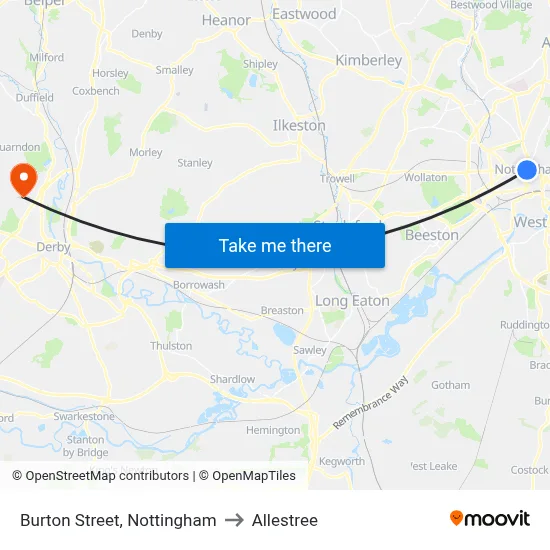 Burton Street, Nottingham to Allestree map