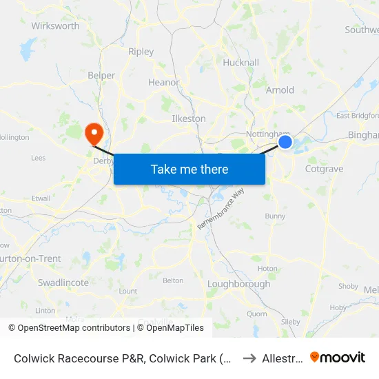 Colwick Racecourse P&R, Colwick Park (Ck27) to Allestree map