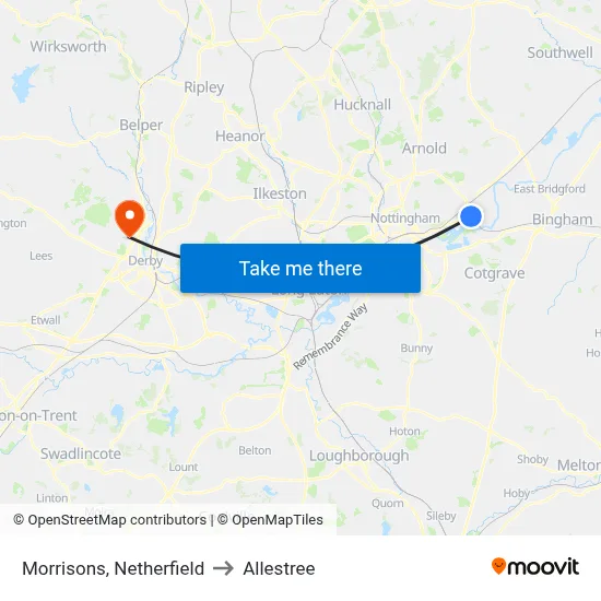 Morrisons, Netherfield to Allestree map